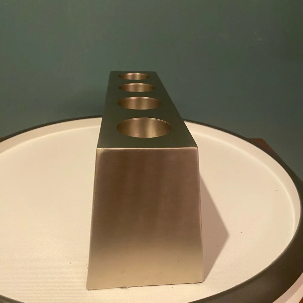 Pottery Barn Silver 4 Candle Tealight Holder Modern Centerpiece
